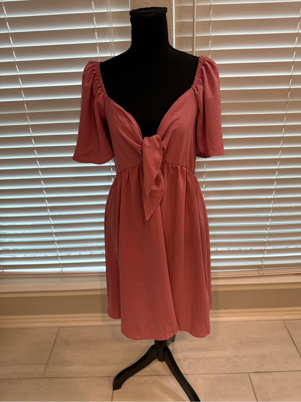 SL Fashions Rose Pink Tie-Front Midi Dress